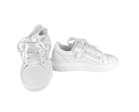 Sneaker in pelle e pailettes con lacci e zip
