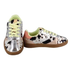 Sneaker in eco pelle muccata e laminata con lacci