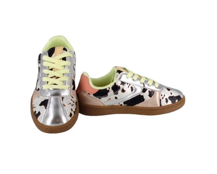 Sneaker in eco pelle muccata e laminata con lacci