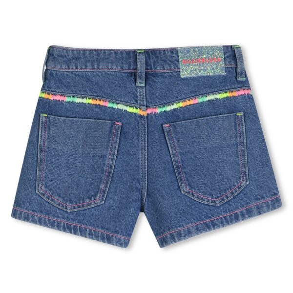 Short in denim con ricami multicolor