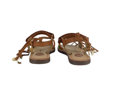 Sandalo in pelle con  fascia uncinetto con velcro e lacci