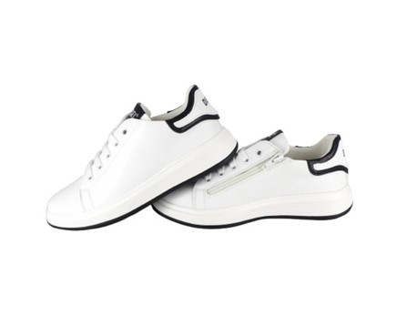 Sneaker in eco pelle con lacci elastici e zip