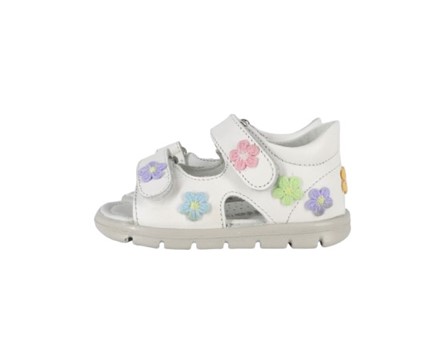 Sandalo primo passo in pelle con fiori e doppio velcro