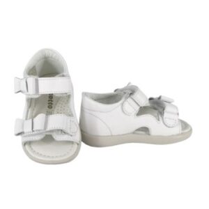 Sandalo primo passo in pelle con fiocchi e doppio velcro