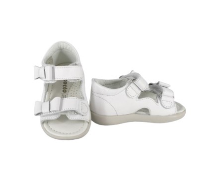 Sandalo primo passo in pelle con fiocchi e doppio velcro