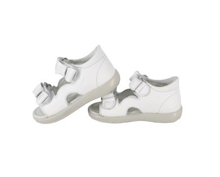 Sandalo primo passo in pelle con fiocchi e doppio velcro