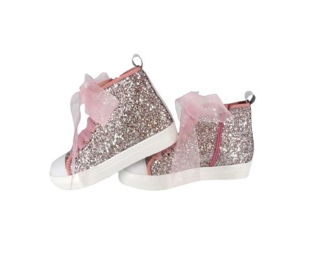 Sneaker alta in micro glitter con lacci in tulle e zip