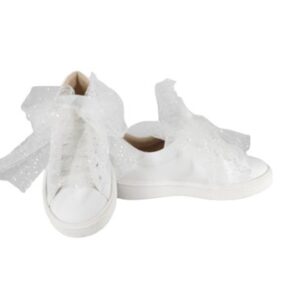 Sneaker in pelle con lacci in tulle glitter