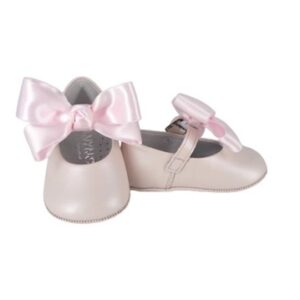 Ballerina culla in pelle con fiocco in raso