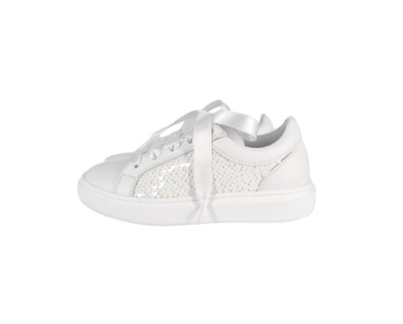 Sneaker in pelle e pailettes con lacci e zip