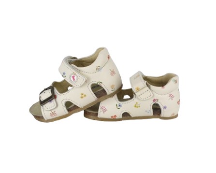 Sandalo primo passo in pelle con fiori velcro e fibbia