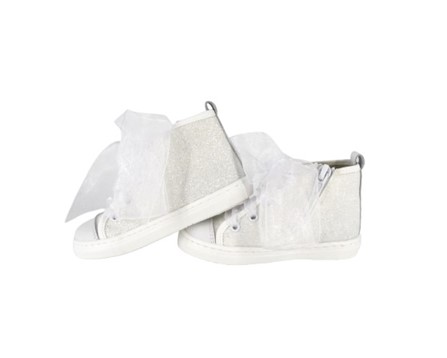 Sneaker alta in micro glitter con lacci in tulle e zip