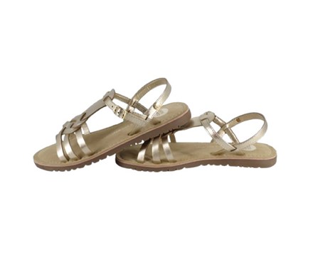 Sandalo in pelle metallizzata con intreccio e fibbia