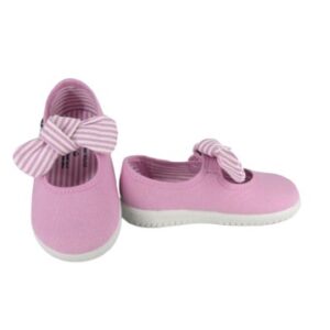 Ballerina in tessuto con cinturino in velcro e fiocco