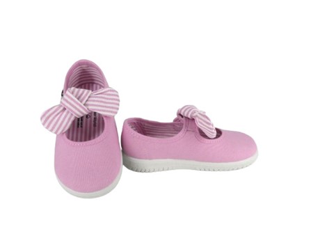 Ballerina in tessuto con cinturino in velcro e fiocco