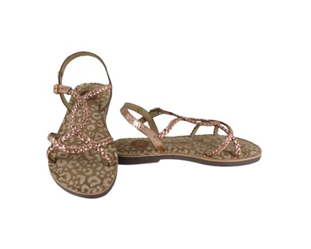 Sandalo in pelle metallizzata stama coccodrillo con fibbia