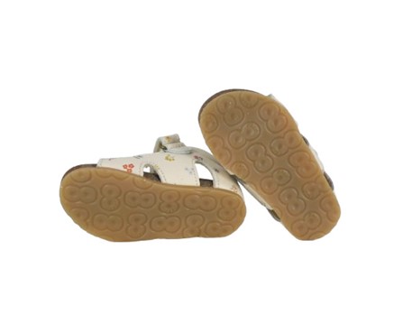 Sandalo primo passo in pelle con fiori velcro e fibbia