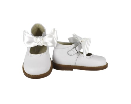 Ballerina in pelle con fiocco in raso