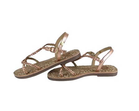 Sandalo in pelle metallizzata stama coccodrillo con fibbia