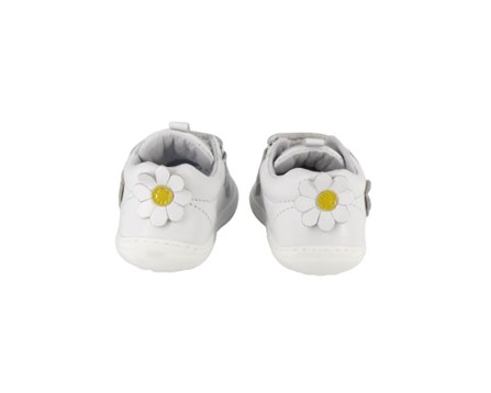 Sneaker primo passo in pelle con doppio velcro e margherite