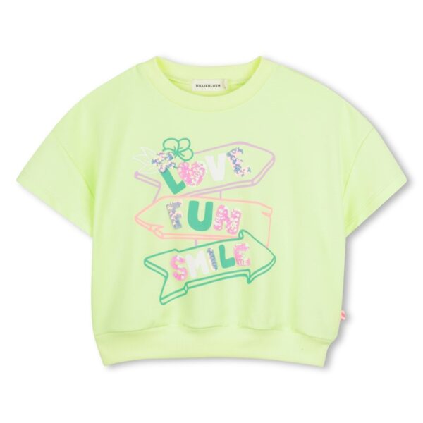 Felpa mezza manica con frase in pailettes