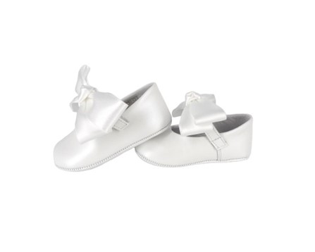 Ballerina culla in pelle con fiocco in raso