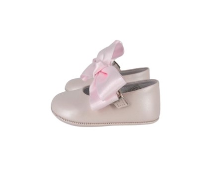 Ballerina culla in pelle con fiocco in raso