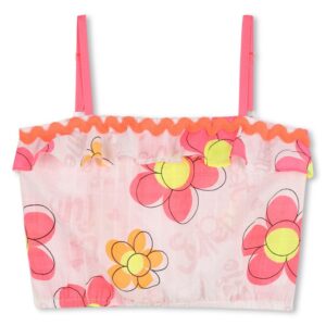 Top a fiori con bretelline e voilant