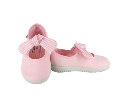 Ballerina in tessuto con cinturino in velcro e fiocco