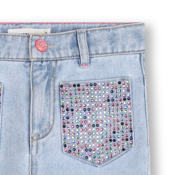 Pantalone in denim strass sulle tasche