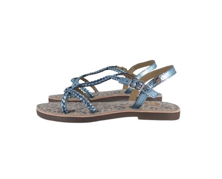 Sandalo in pelle metallizzata stama coccodrillo con fibbia