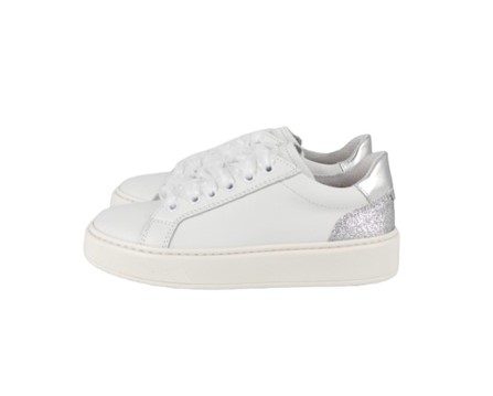 Sneaker in pelle con lacci in tulle e zip laterale