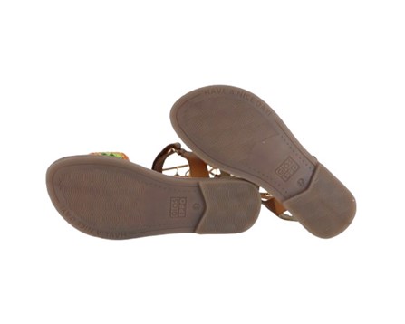 Sandalo in pelle con  fascia uncinetto con velcro e lacci