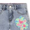 Short in denim con applicazione in pailettes