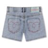 Short in denim con applicazione in pailettes