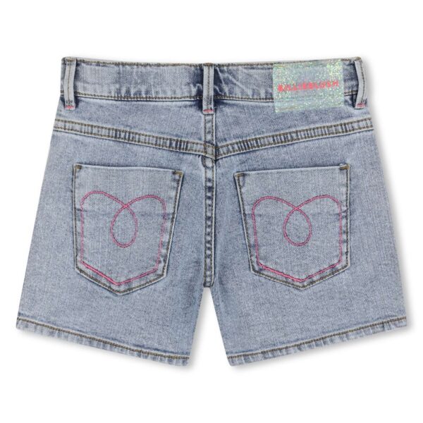 Short in denim con applicazione in pailettes