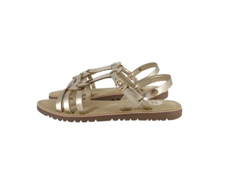 Sandalo in pelle metallizzata con intreccio e fibbia