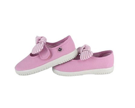 Ballerina in tessuto con cinturino in velcro e fiocco