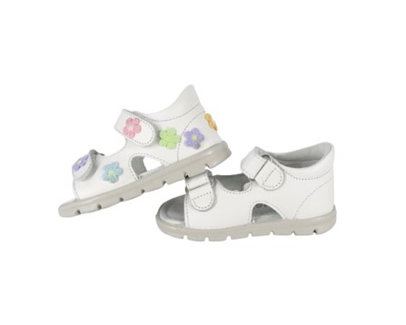 Sandalo primo passo in pelle con fiori e doppio velcro