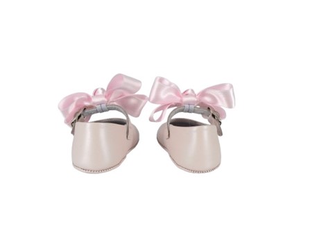 Ballerina culla in pelle con fiocco in raso