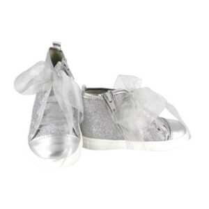 Sneaker alta in micro glitter con lacci in tulle e zip