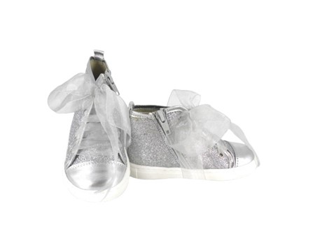 Sneaker alta in micro glitter con lacci in tulle e zip