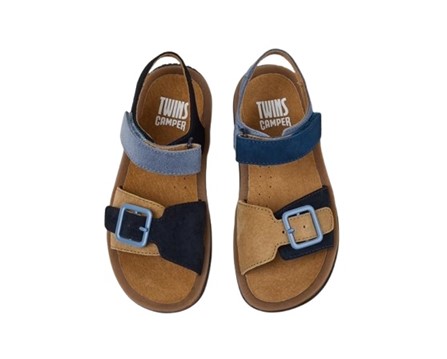 Sandalo in pelle scamosciata con velcro e fibbia