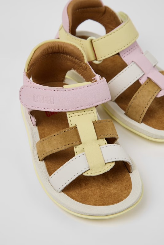 Sandalo in pelle e camoscio con velcro