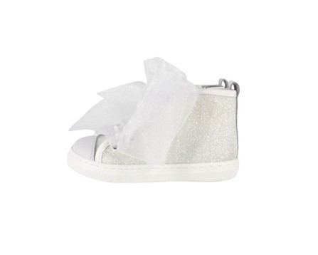 Sneaker alta in micro glitter con lacci in tulle e zip