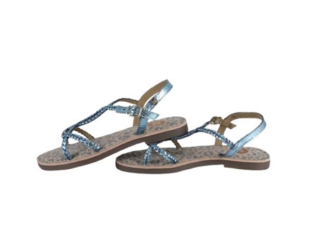 Sandalo in pelle metallizzata stama coccodrillo con fibbia