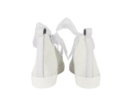 Sneaker alta in micro glitter con lacci in tulle e zip