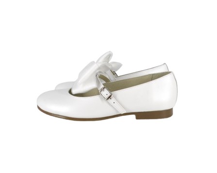 Ballerina in pelle con fiocco in raso