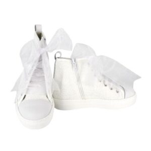 Sneaker alta in micro glitter con lacci in tulle e zip