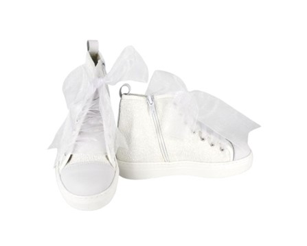 Sneaker alta in micro glitter con lacci in tulle e zip